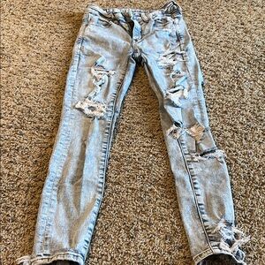 American Eagle Outfitters Blue Skinny Jeans with Distressed Details